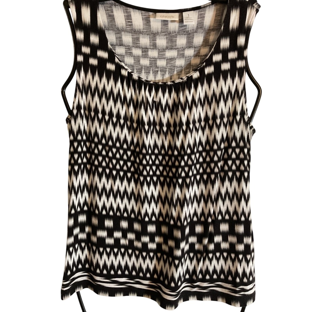 Chicos Womens Black‎ White Geometric Print Sleeveless Tank Top Size 1